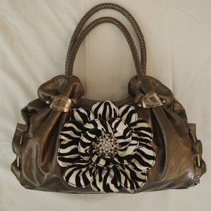 Beautiful Taupe Metallic Purse w/Flower